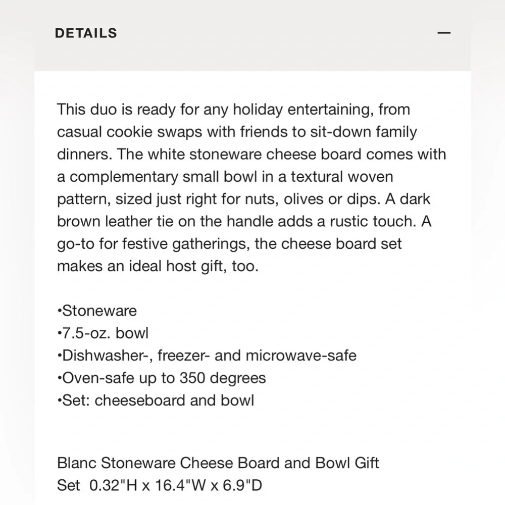 New in box! Crate & Barrel Blanc stoneware cheese and bowl serving set
